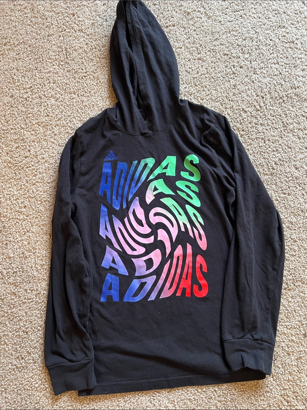 adidas Black Long Sleeve Hoodie with Rainbow Swirl Logo